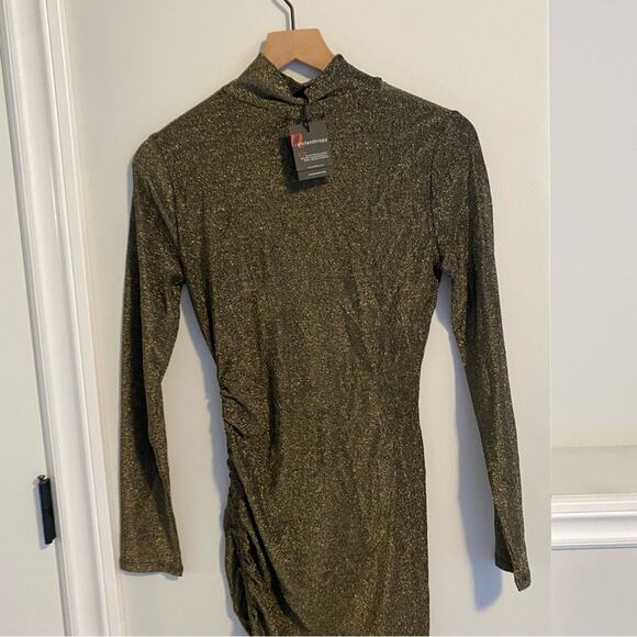 NWT n:Philanthrophy Black Gold Long Sleeve Mini Dress Medium - Picture 6 of 11